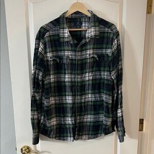 Green and Blue Plaid flannel Button Down Shirt